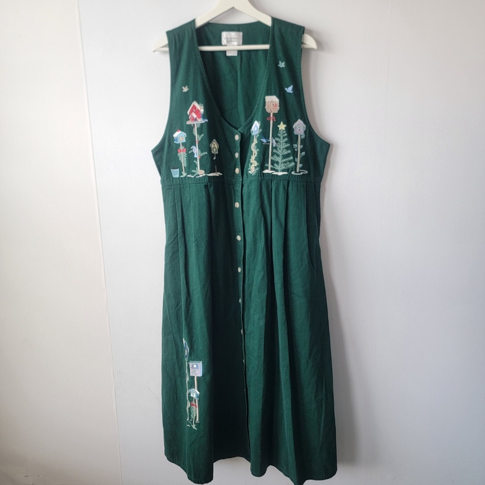 Christopher & Banks women's Dress size L Embroidered birdhouses winter motifs